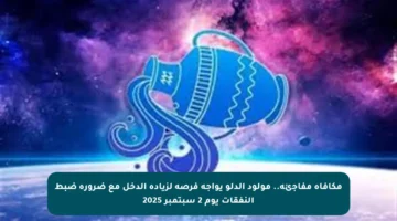 مكافأة مفاجئة.. مولود الدلو يواجه فرصة لزيادة الدخل مع ضرورة ضبط النفقات يوم 2 سبتمبر 2025